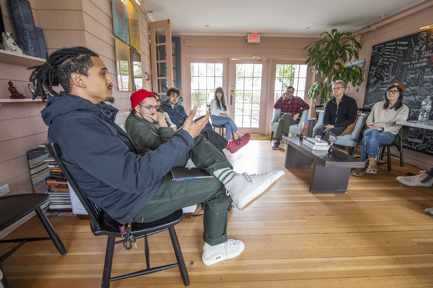 Mentors and writers taking part in HamptonsFilm's Screenwriters Lab in East Hampton in 2022. Submissions are now open for the 2024 lab, which will take place April 5 to 7. MICHAEL HELLER