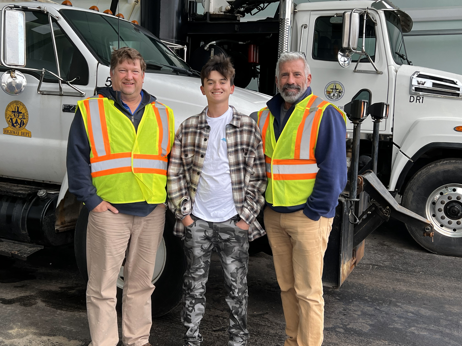 Southampton Town Deputy Highway Superintendent Marc Braeger, Noah Kent and Highway Superintendent Charlie McArdle at the department's headquarters in Hampton Bays.