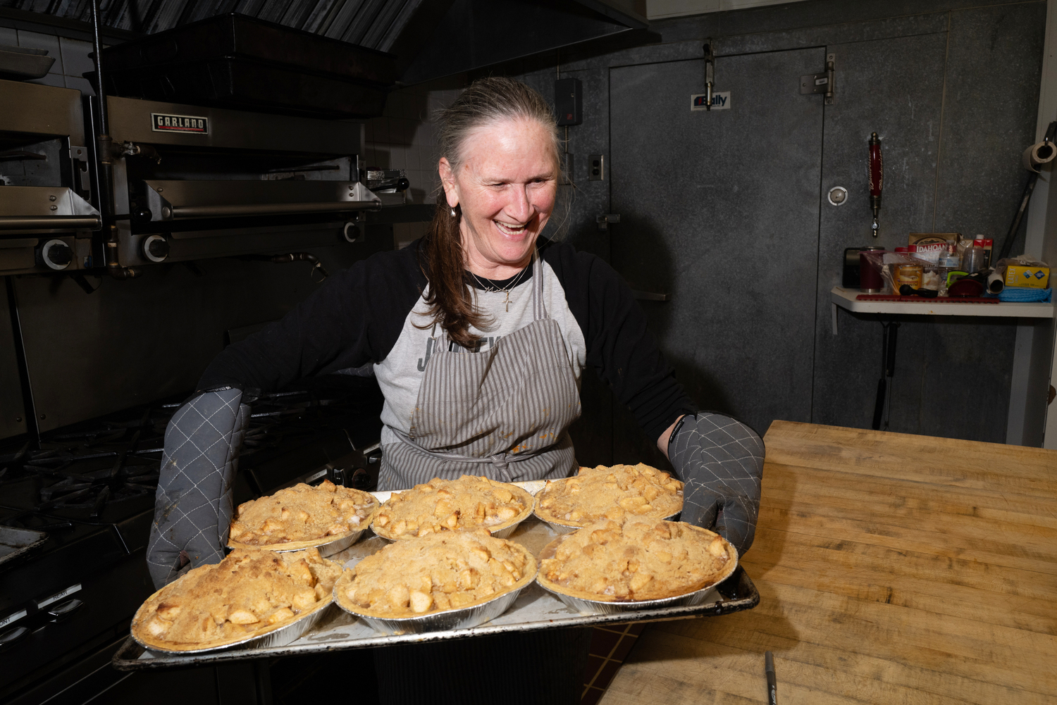Rhodi Winchell with a load of freshly baked pies. LORI HAWKINS
