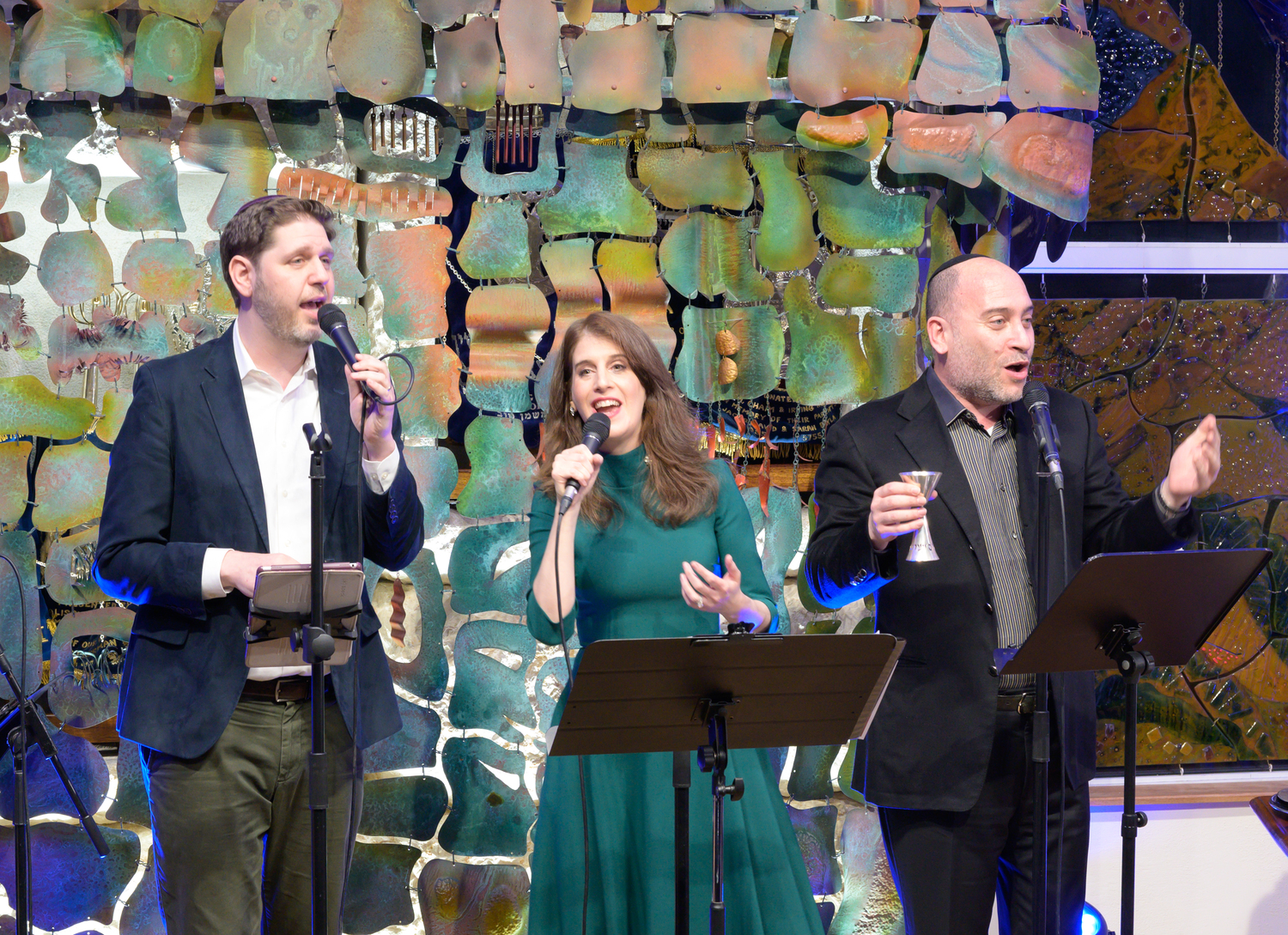 From left, concert performers Gilad Paz, Shiree Kidron and Netanel Hershtik. PHOTOS COURTESY HAMPTON SYNAGOGUE