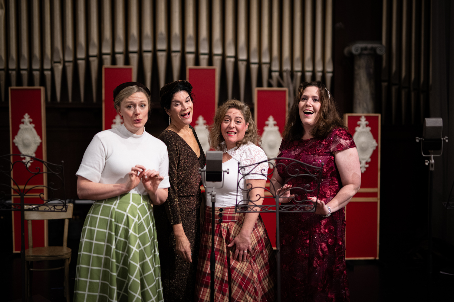 Mary Sabo Scopinich, Salli-Jo Borden, Michaal Lyn Schepps and Sue Conklin in the Center Stage production of “The Big Christmas Show: A Musical Radio Play” at Southampton Arts Center. DANE DUPUIS
