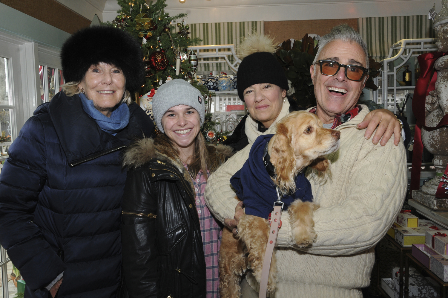 Nina Gretarsson, Sandy McManus, Lisa Friscia and Michael Giannelli at the open house at East Hampton Gardens in East Hampton. Owner Michael Giannelli and his staff invited one and all to the Gift Shop and outdoor shop. On Saturday, Santa paid a surprise visit.  RICHARD LEWIN