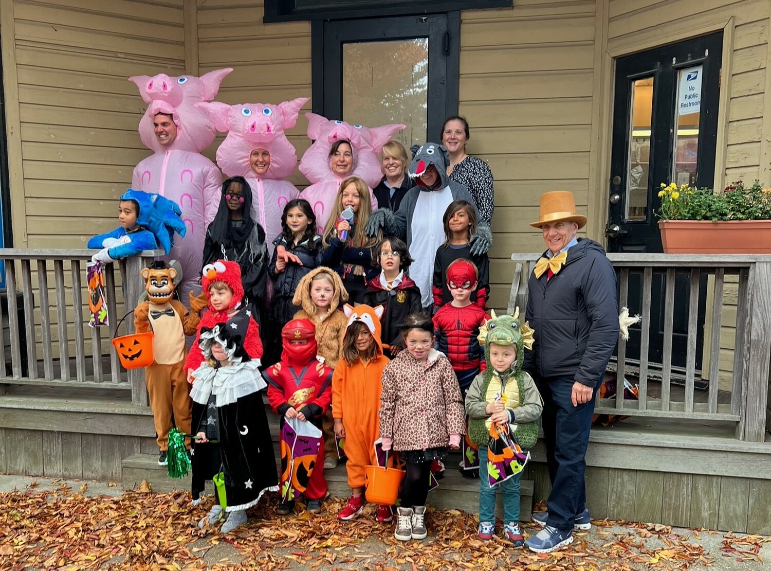 Sagaponack School students continued a 20-year tradition by participating in the annual Spooky Walk, stopping at the Sagaponack Post Office. COURTESY SAGAPONACK SCHOOL