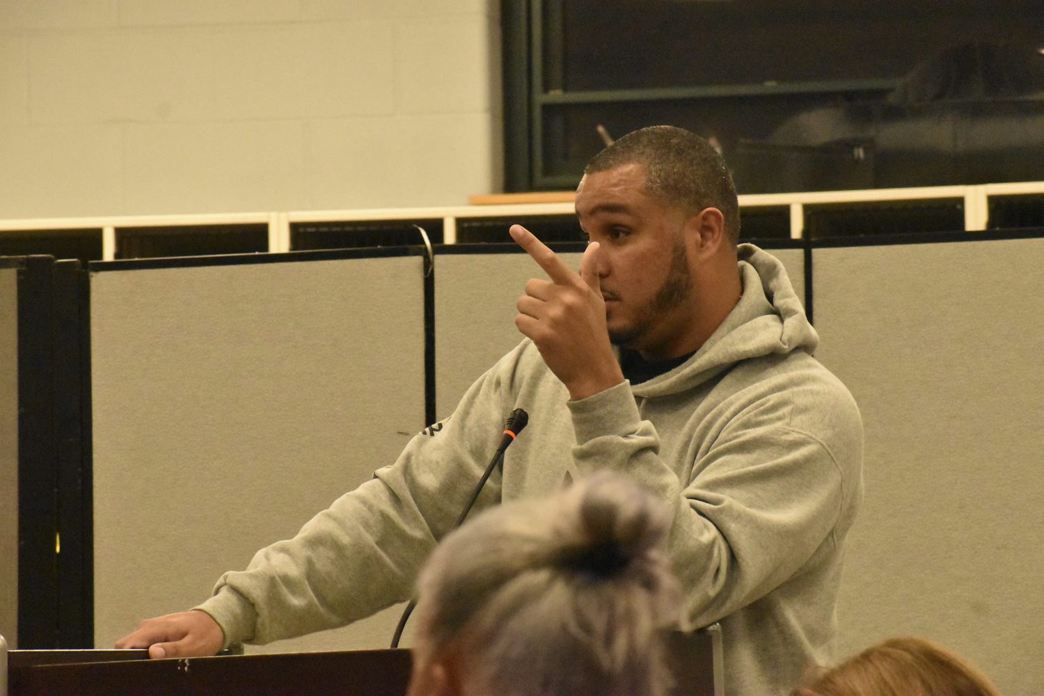 Shawn Smith speaks at a Southampton Board of Education meeting on October 24. STEPHEN J. KOTZ