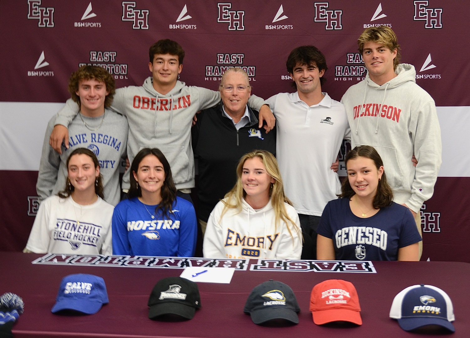 Eight East Hampton High School senior athletes penned their names to letters of intent during a college signing ceremony on November 10. EAST HAMPTON SCHOOL DISTRICT