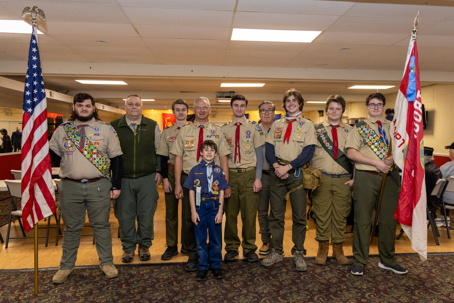 Scout Troop 483 at he Veterans Day ceremony at the American Legion Hand-Aldrich Post 924 in Hampton Bays on Saturday .