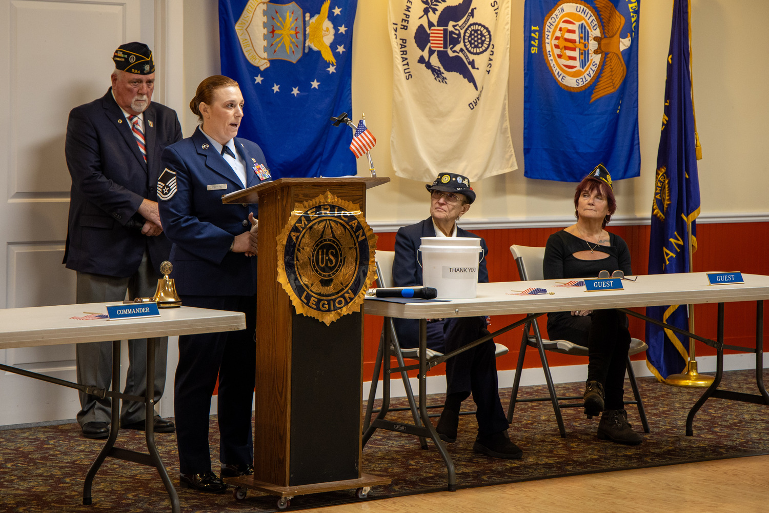 Guest speaker Amanda Martino during the Veterans Day ceremony at the American Legion Hand-Aldrich Post 924 in Hampton Bays on Saturday.