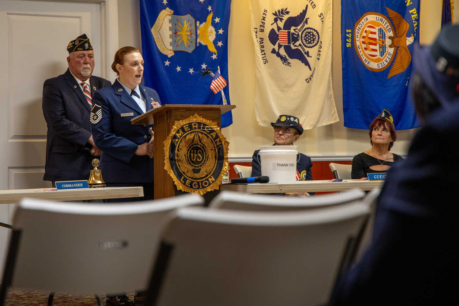 Guest speaker Amanda Martino during the Veterans Day ceremony at the American Legion Hand-Aldrich Post 924 in Hampton Bays on Saturday.