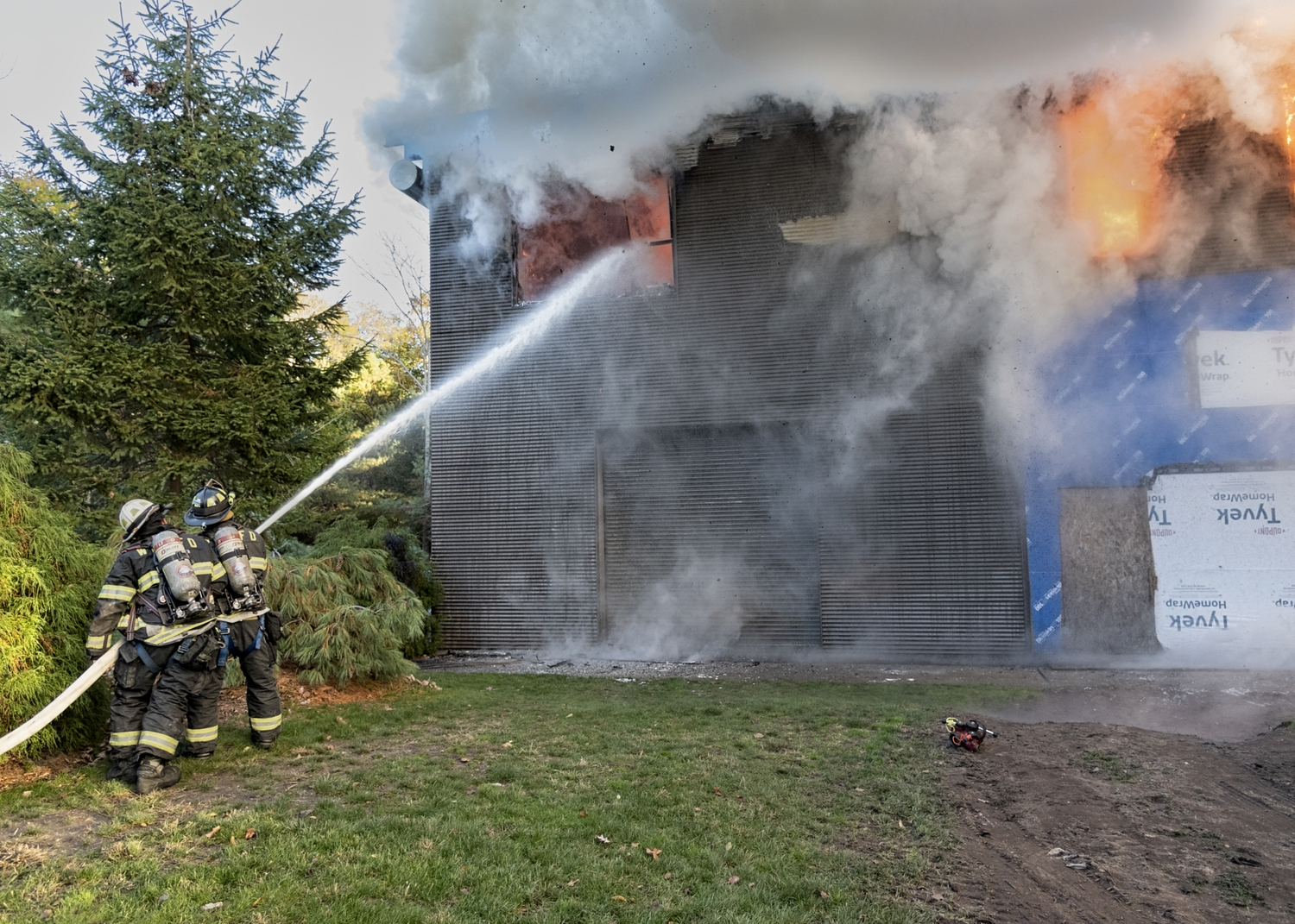 An early morning blaze destroyed a building at 553 Main Street in Quiogue.       WESTHAMPTON BEACH FIRE DEPARTMENT