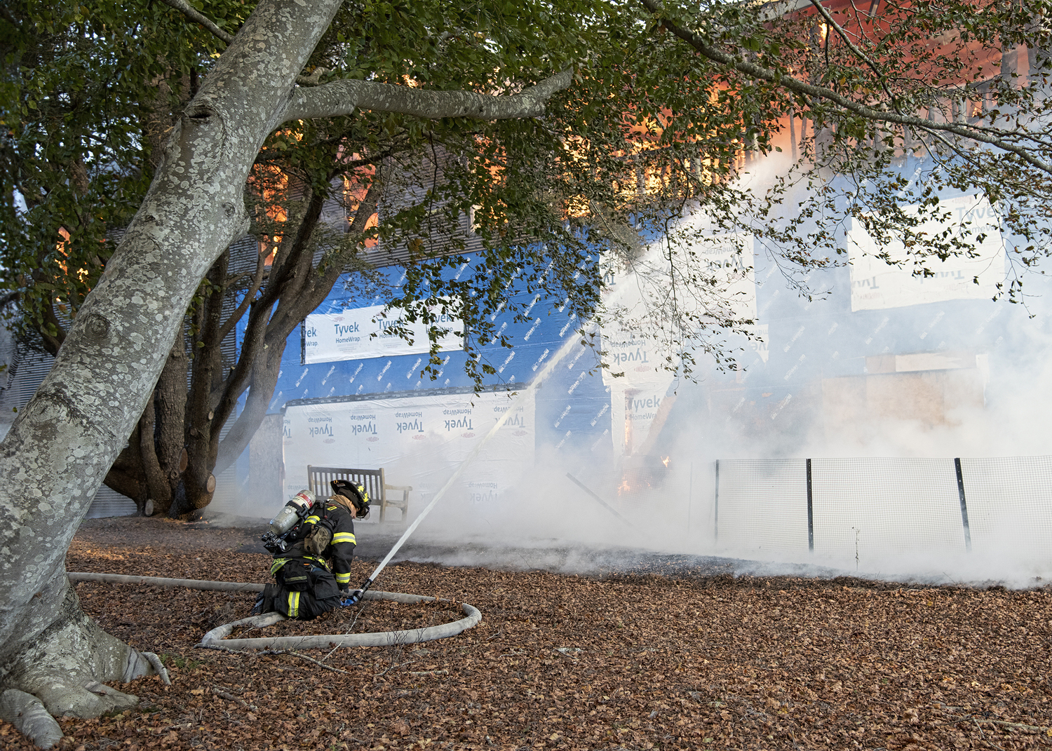 An early morning blaze destroyed a building at 553 Main Street in Quiogue.       WESTHAMPTON BEACH FIRE DEPARTMENT