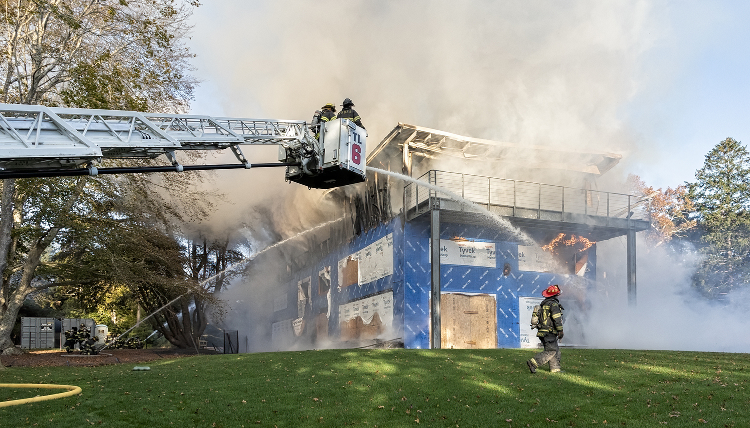 An early morning blaze destroyed a building at 553 Main Street in Quiogue.       WESTHAMPTON BEACH FIRE DEPARTMENT