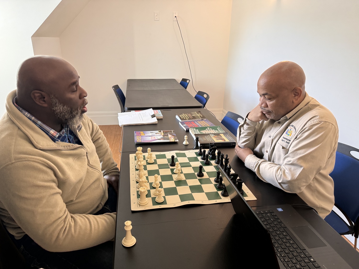Heastie sat down for a game of chess with the center's chess coach, Ulysses Tapley
