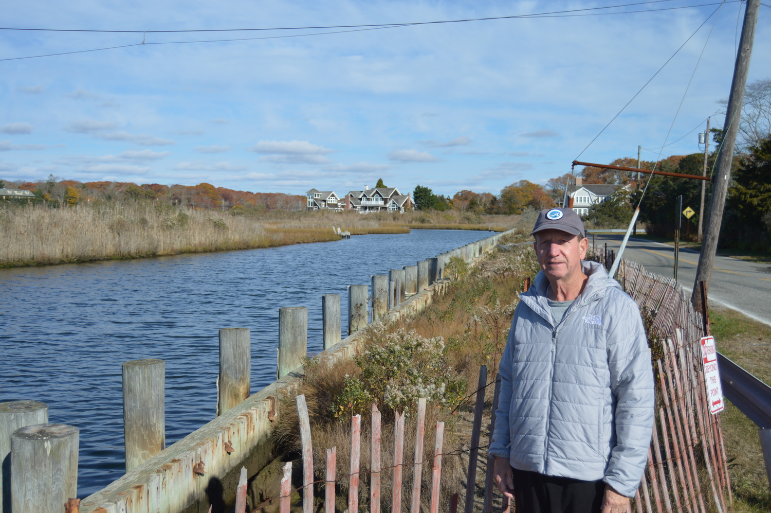 Westhampton resident Michael Donnelly says dilapidated town dock at Baycrest Avenue a danger to kids. TOM GOGOLA