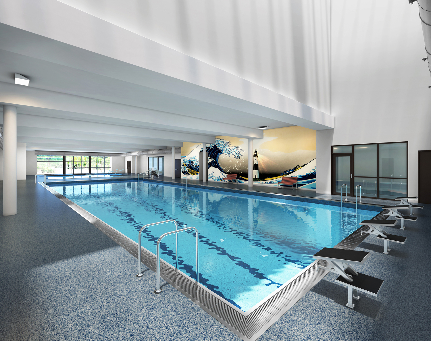 New renderings show what the Montauk Playhouse Aquatic Center, which will have both a lap pool and a therapeutic pool, will look like.