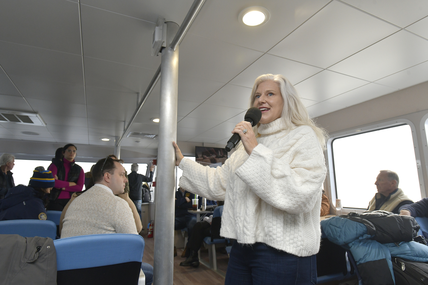 Julia Bovey, Director of Offshore Wind External Affairs at Eversource Energy speaks during the tour of South Fork Wind on December 7.  DANA SHAW