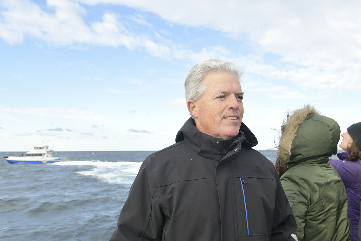 Suffolk County County Executive Steve Bellone during the boat tour of South Fork Wind on December 7.   DANA SHAW