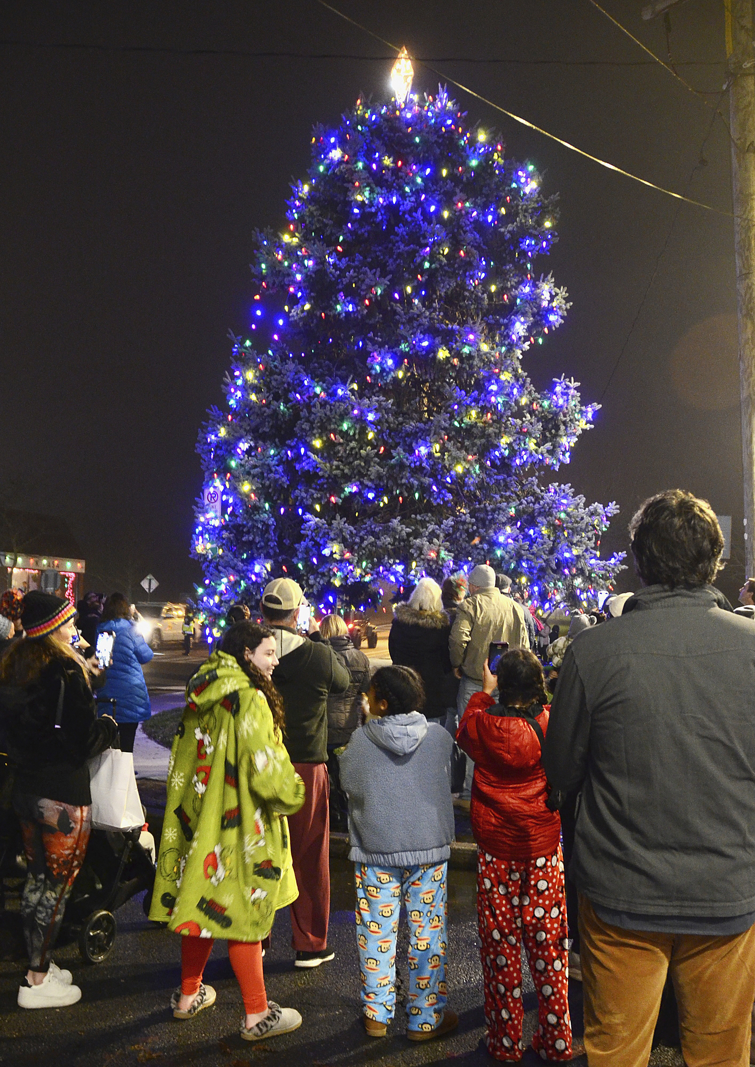 The tree is lighted in Sag Harbor on Saturday evening.