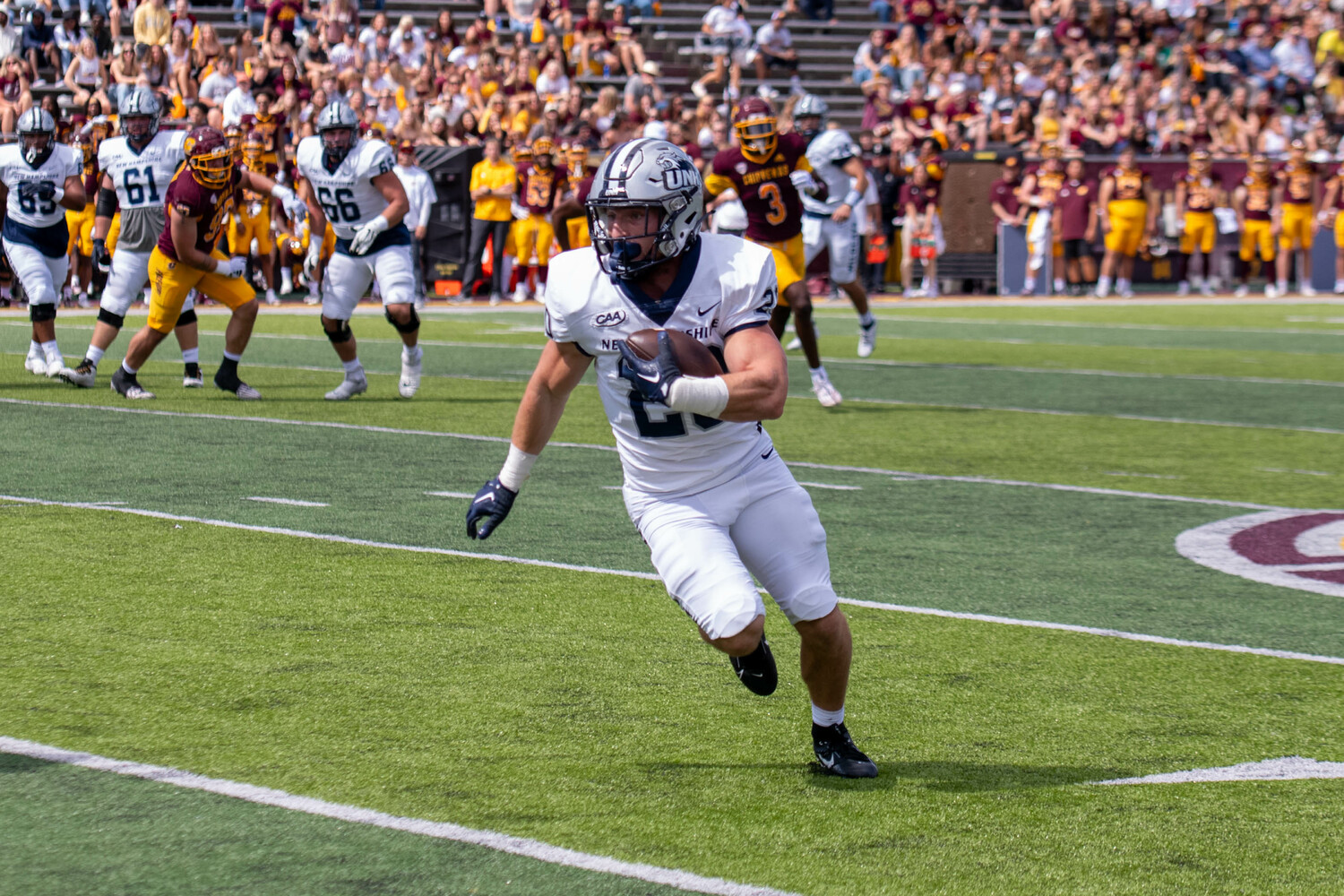 University of New Hampshire senior running back Dylan Laube is the national leader in all-purpose yards for the second consecutive year with an average of 209.5 yards per game. UNIVERSITY OF NEW HAMPSHIRE ATHLETICS