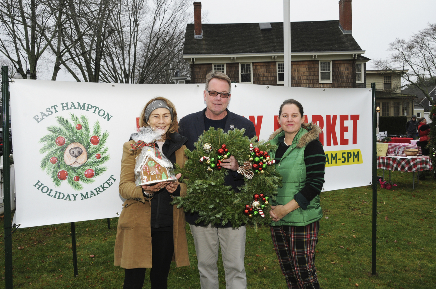 East Hampton  Village Chamber President Barbara Layton, Village Mayor Jerry Larsen and Village Chamber Acting Executive Director Mary Wasserstein at the first ever Holiday Market at East Hampton Village Hall on Saturday.  RICHARD LEWIN