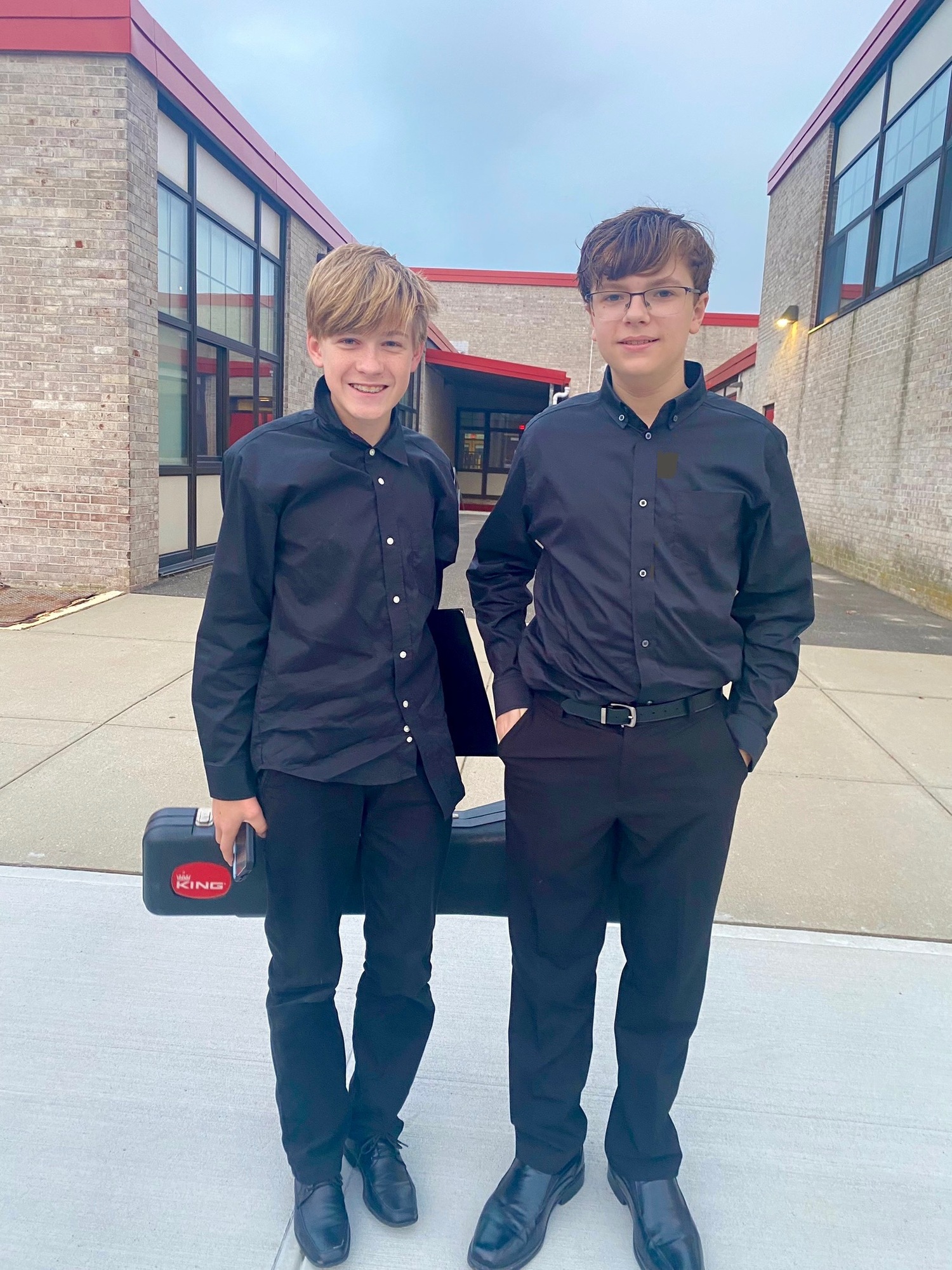 Eastport-South Manor Jr-Sr. High School student-musicians Kyler Albert and Jack Gallagher represented the Eastport-South Manor Central School District at the SCMEA All-County Jazz Concert on November 4. John Schroeder, not in the photo, was also selected for the honor. COURTESY EASTPORT-SOUTH MANOR SCHOOL DISTRICT
