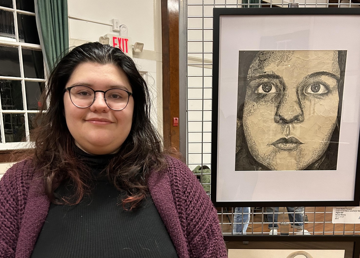 The artwork of Eastport-South Manor Jr.-Sr. High School senior artist Grace Martin-Tsoupas was selected for exhibition in the 24 th annual Nita Elder South Bay Art Association’s Juried Scholarship Senior Art Exhibit on November 19-20. Grace’s self-portrait collage was created entirely from newspaper. COURTESY EASTPORT-SOUTH MANOR SCHOOL DISTRICT