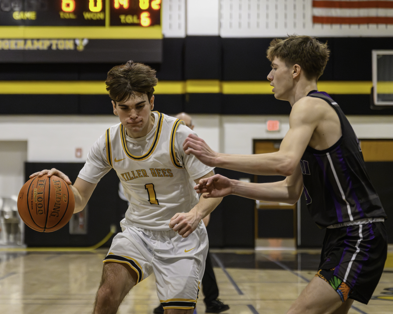 Bridgehampton senior Evan Buccigross drives to the basket.   MARIANNE BARNETT