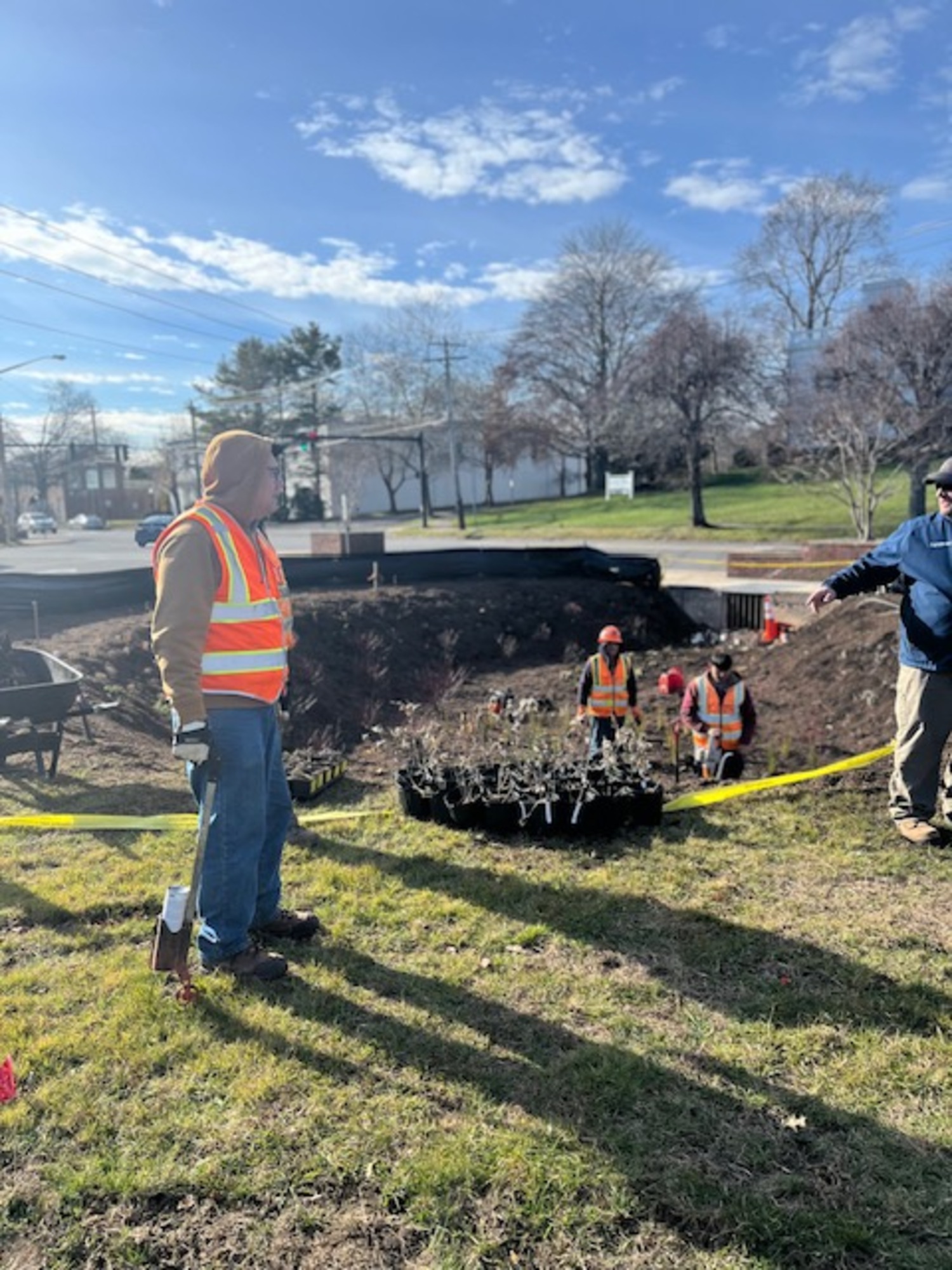 A newly installed bioswale at the corner of Windmill Lane and Nugent Street will help filter stormwater runoff and improve the health of Lake Agawam. It was installed on December 7, and paid for by more than $180,000 in grant funding from the town and county. KAREN BONTEMPO