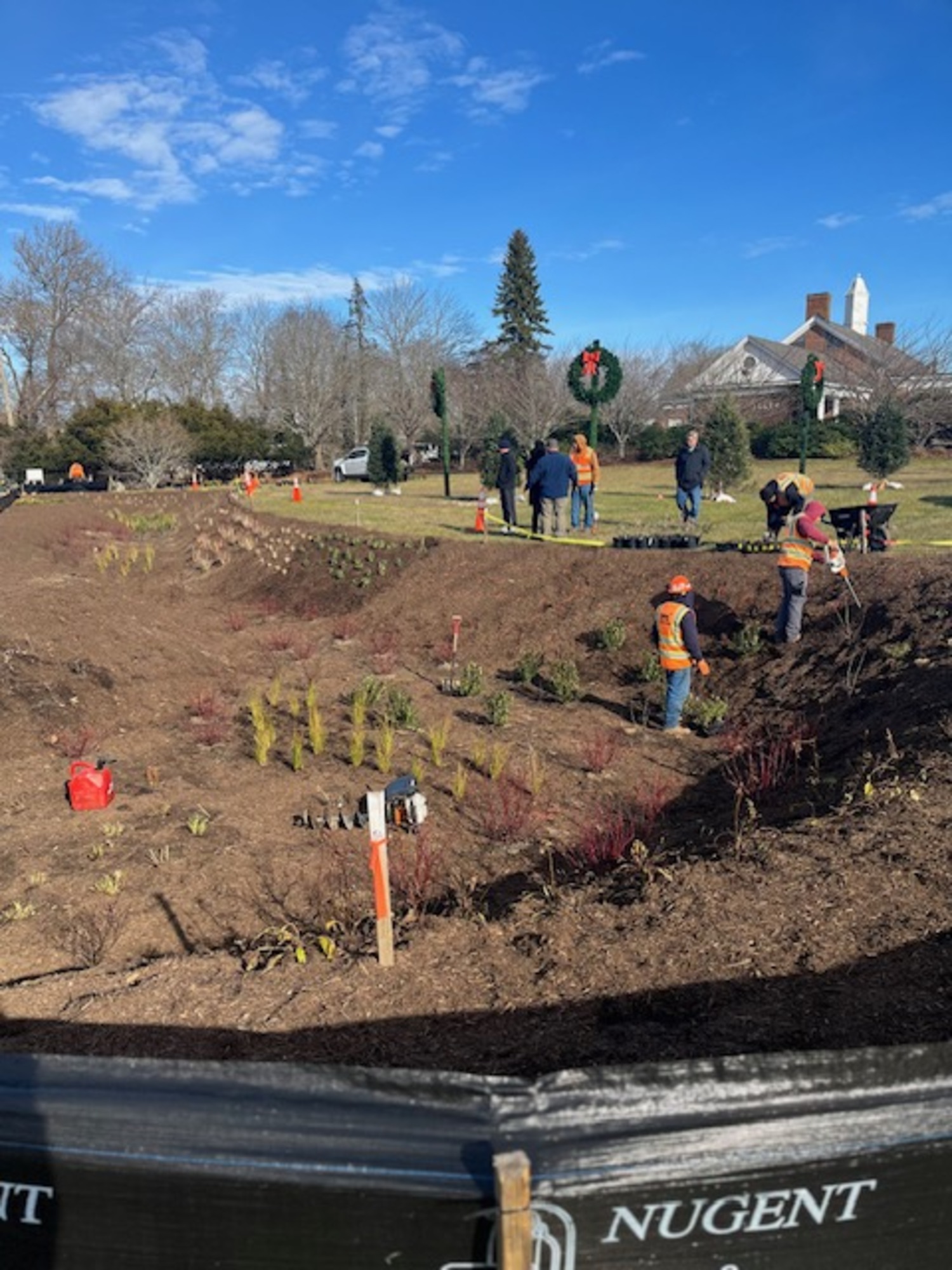 A newly installed bioswale at the corner of Windmill Lane and Nugent Street will help filter stormwater runoff and improve the health of Lake Agawam. It was installed on December 7, and paid for by more than $180,000 in grant funding from the town and county. KAREN BONTEMPO