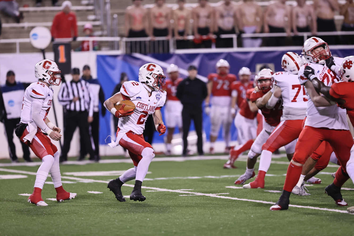 Jaden AlfanoStJohn playing for SUNY Cortland at the 50th Stagg Bowl on Friday night.   DARL ZEHR PHOTOGRAPHY