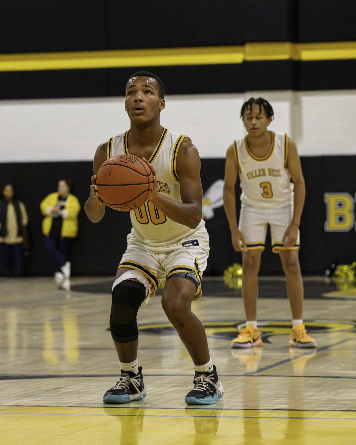 Bridgehampton senior captain Mikhail Feaster at the line. Feaster was a force on defense, especially in the third quarter when the Bees really turned things around.   MARIANNE BARNETT