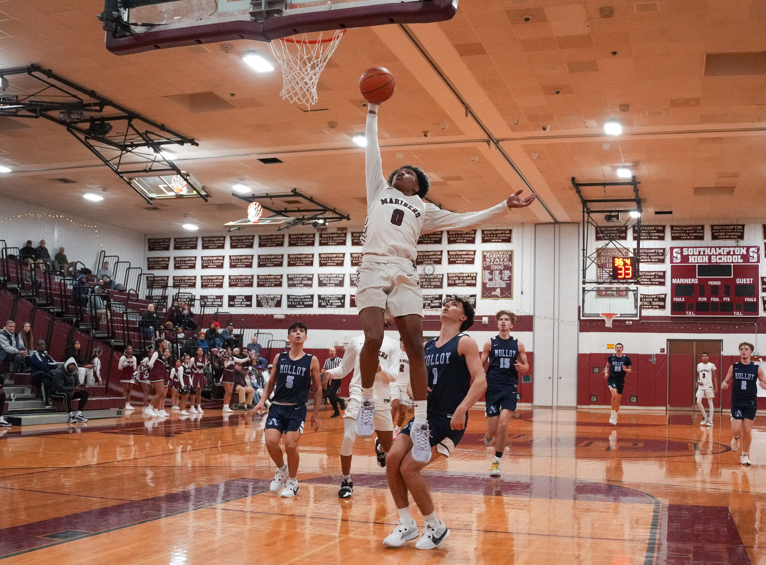 Southampton junior Naevon Williams scored a game-high 21 points and also had 11 rebounds and five assists in the Mariners victory over Archbishop Molloy on December 22.   RON ESPOSITO/SOUTHAMPTON SCHOOL DISTRICT