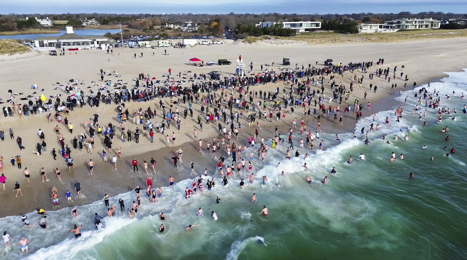 A birds-eye view of Saturday's Polar Bear Plunge at Coopers Beach.  DANIELLE LEEF