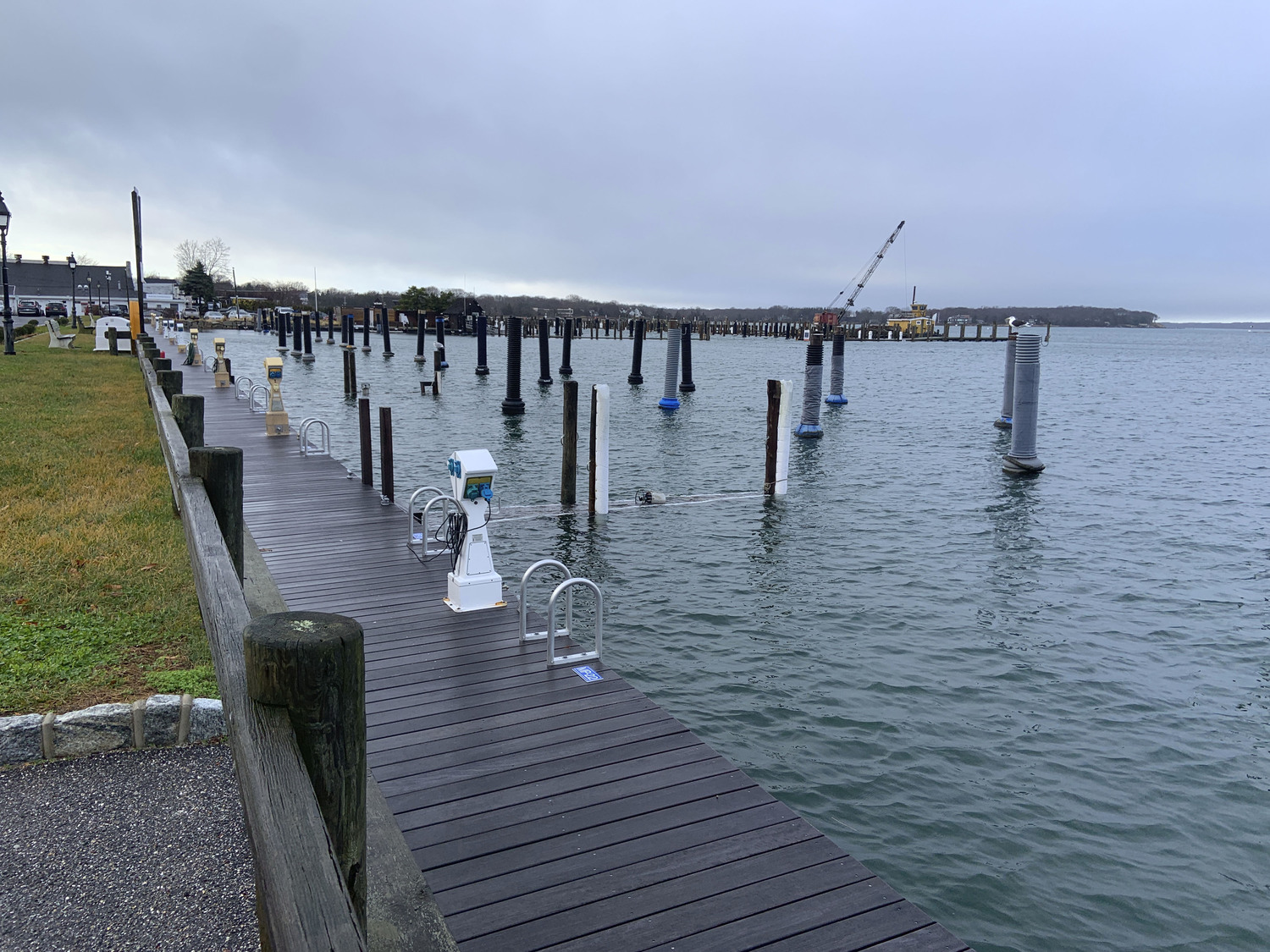 Waterfront Marina in Sag Harbor at high tide on Monday after a Sunday night storm bashed the area.  STEPHEN J. KOTZ