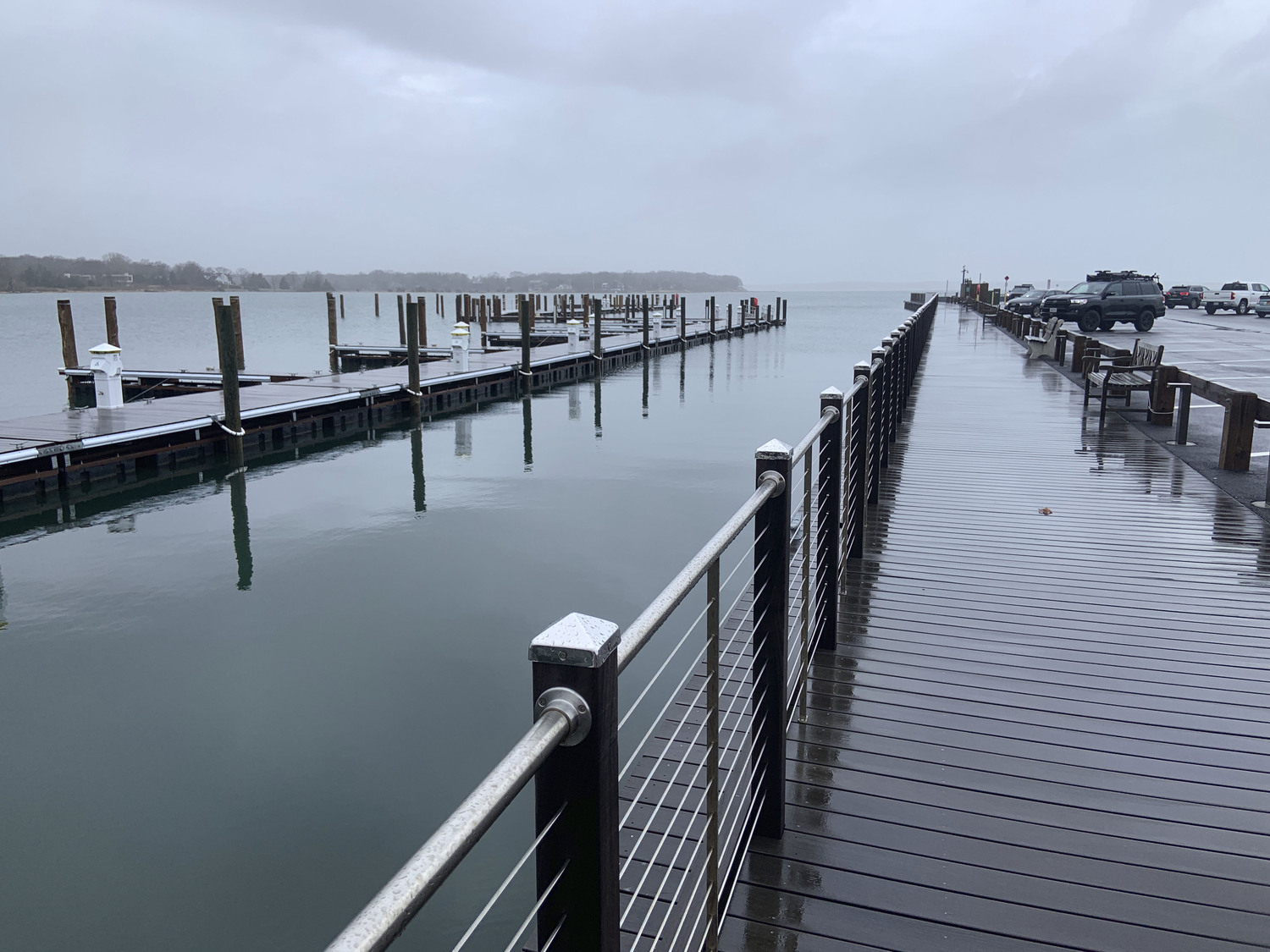 Long Wharf and the transient dock at 12:15 p.m. on Monday, about two hours before high tide.   STEPHEN J. KOTZ