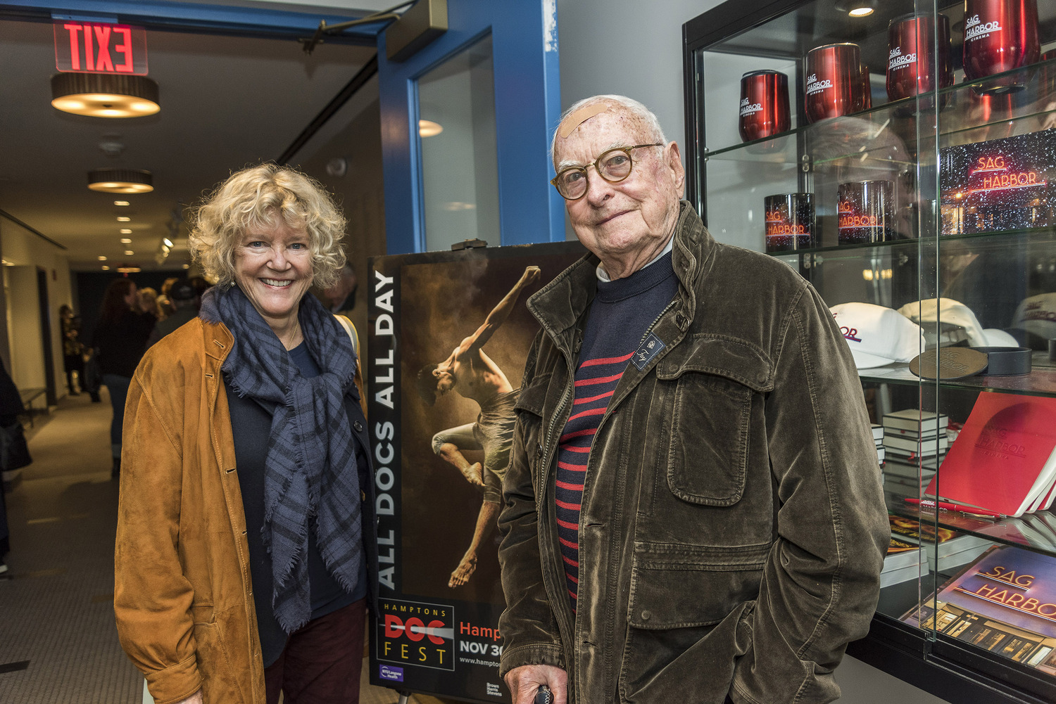 Wendy Keys, former executive producer of programming for the Film Society of Lincoln Center, interviewed multiple Academy Award-winning director James Ivory at Sag Harbor Cinema following a screening of his film “A Cooler Climate” on December 2. COURTESY HAMPTONS DOC FEST