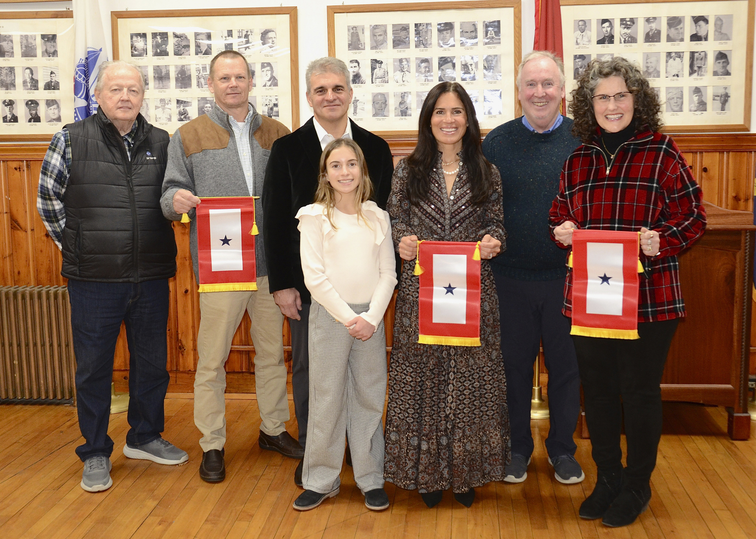 VFW Post 9082 in Sag Harbor recently recognized the Burns family, the Mavellia family and the Gilbride family at a Blue Star Banner Presentation for the families of active duty members serving in the military.  Family members serving in the military are, Arlena Faith Burns, 1LT Army  Mitchell Mavellia, USMC and Gavin Gilbride, USAF.    KYRIL BROMLEY
