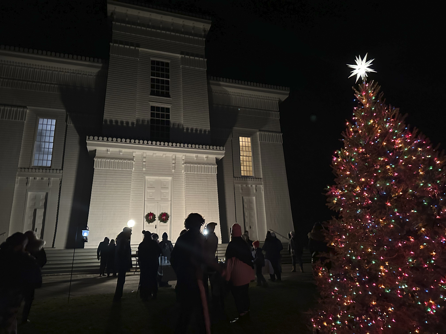 The tree was lighted at the First Presbyterian 