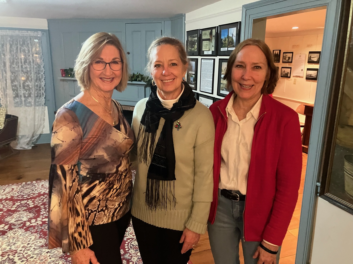 Among those attending the annual holiday open house hosted by the Westhampton Historical Society at the Tuthill House on December 3 were, from left, Francie Phillips, Sundy Schermeyer and Lauren Barlow. COURTESY TOM HADLOCK