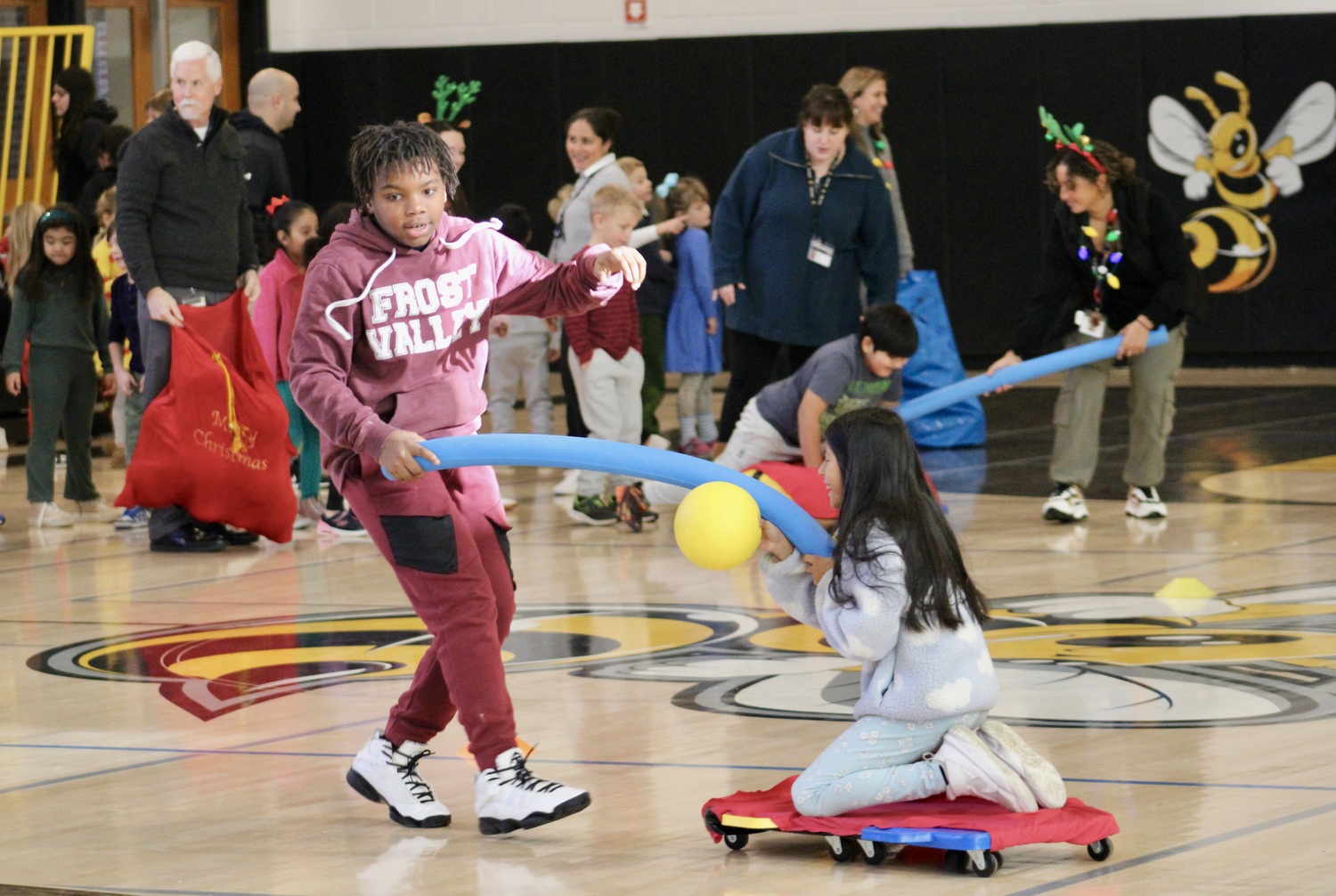 Bridgehampton School District elementary students hosted their monthly assembly, during which diversity was celebrated. A number of activities, including a reindeer relay, a talk by the Communications Club and dance time, made for a fun celebration. COURTESY BRIDGEHAMPTON SCHOOL DISTRICT