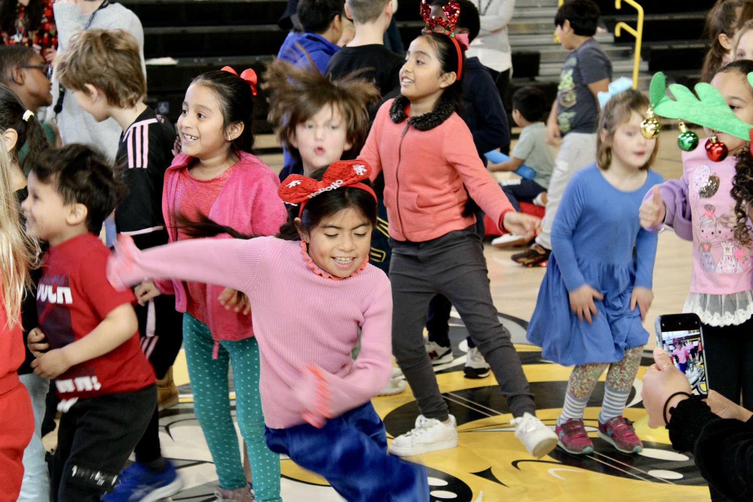 Bridgehampton School District elementary students hosted their monthly assembly, during which diversity was celebrated. A number of activities, including a reindeer relay, a talk by the Communications Club and dance time, made for a fun celebration. COURTESY BRIDGEHAMPTON SCHOOL DISTRICT
