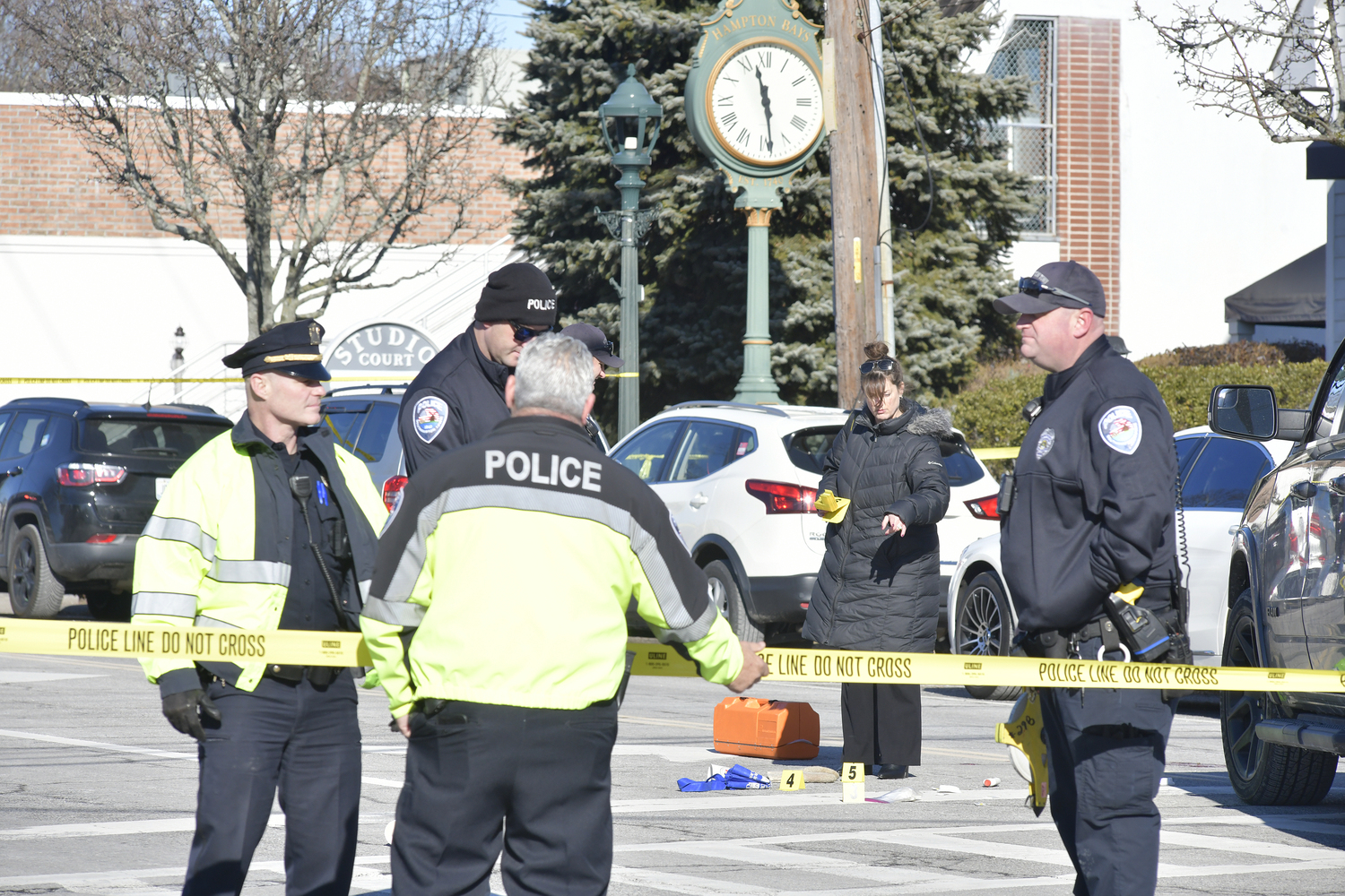 A pedestrian was hit by a truck near the intersection  of Good Ground Road and Ponquogue Avenue in Hampton Bays on Monday morning.  DANA SHAW