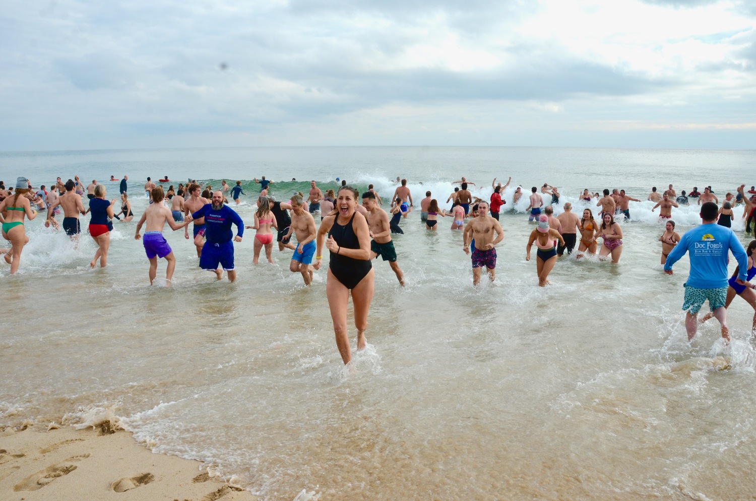 The Polar Plunge on Main Beach in East Hampton on New Year's Day.