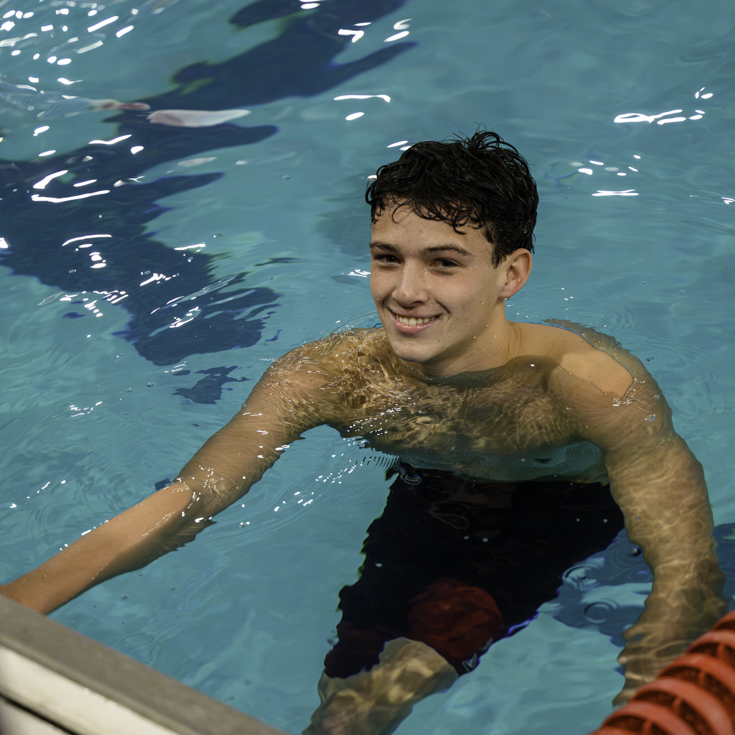 East Hampton freshman Liam Knight finished first in the 50-yard freestyle in 23.34 seconds and 500-yard freestyle in a Suffolk County championship-qualifying time of 5:22.13, 4.7 seconds off his previous personal best. MARIANNE BARNETT