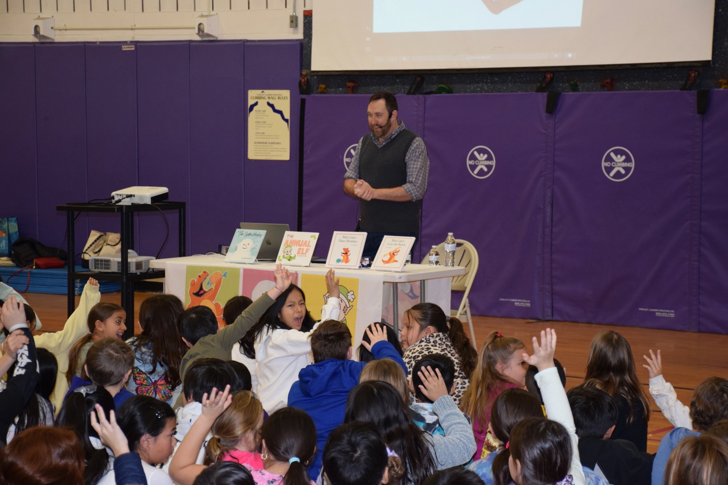 Hampton Bays Elementary School students recently had a visit from author Jonny Hamilton, who read several of his books, including “Snow Baby.” COURTESY HAMPTON BAYS SCHOOL DISTRICT