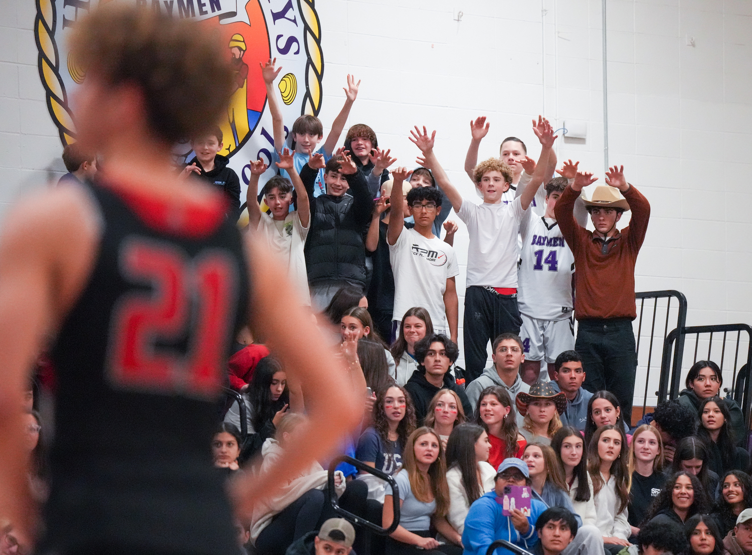 The Hampton Bays student section during a free throw.   RON ESPOSITO