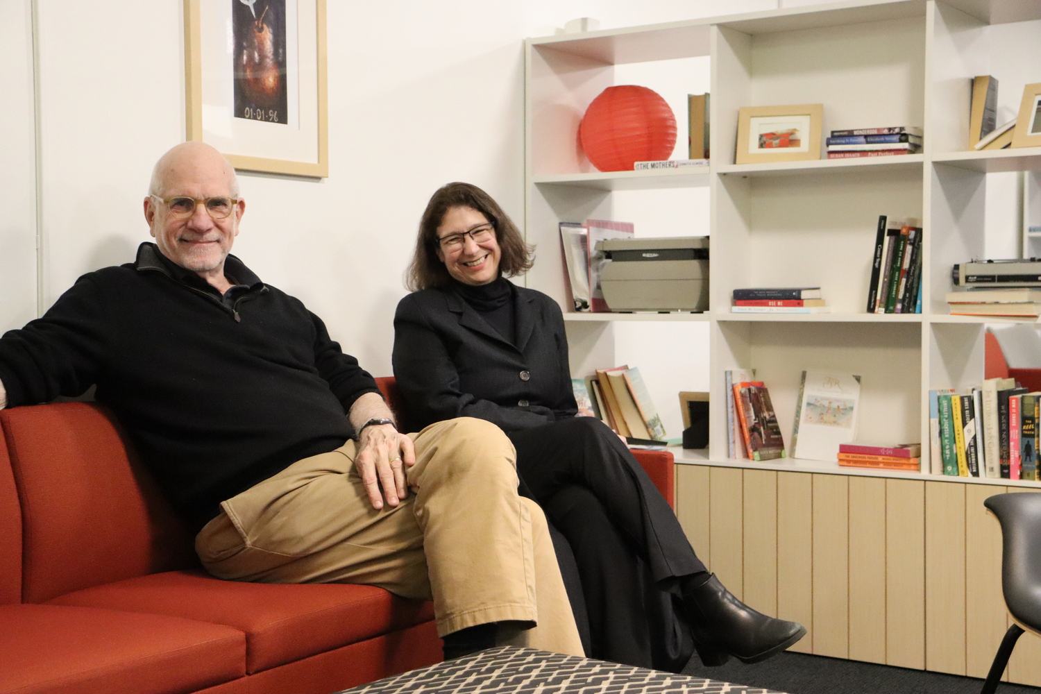 Robert Reeves and Carla Cagliotti in the Rakoff Lounge at Stony Brook Southampton College. The pair have worked together for many years and are leading the Lichtenstein Center for the Arts into the future. CAILIN RILEY