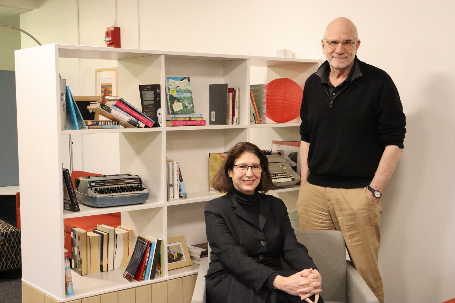 Robert Reeves and Carla Cagliotti in the Rakoff Lounge at Stony Brook Southampton College. The pair have worked together for many years and are leading the Lichtenstein Center for the Arts into the future. CAILIN RILEY