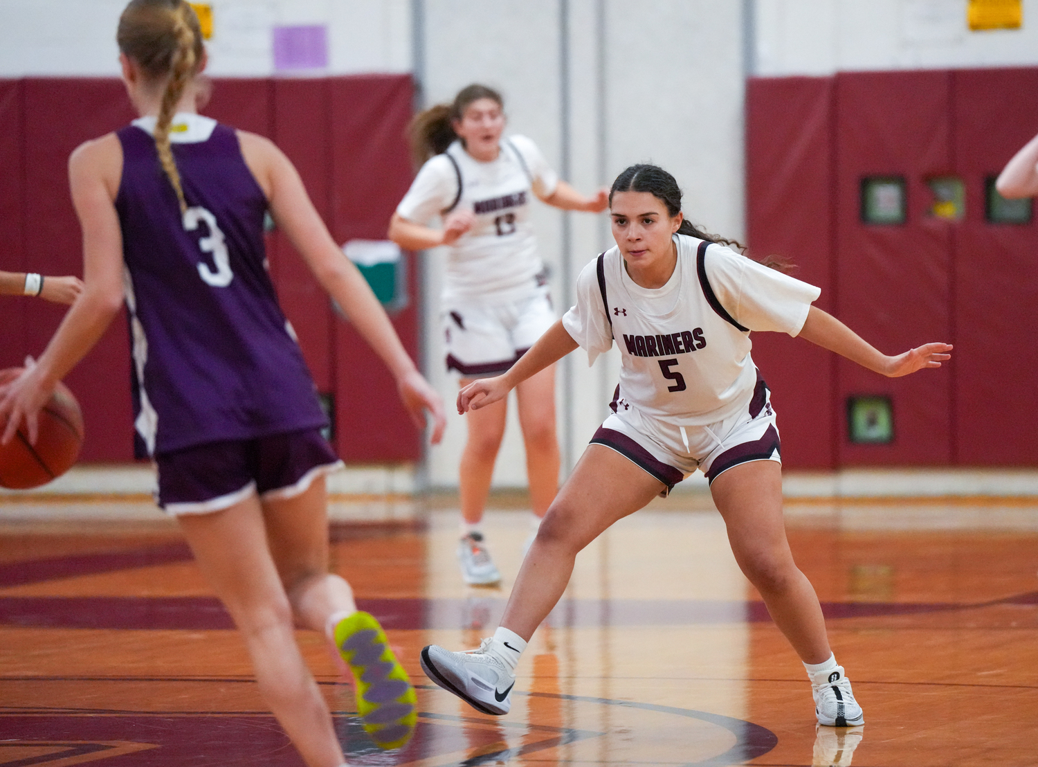 Southampton junior Mia Arnold covers a Hampton Bays player.   RON ESPOSITO/SOUTHAMPTON SCHOOL DSITRICT