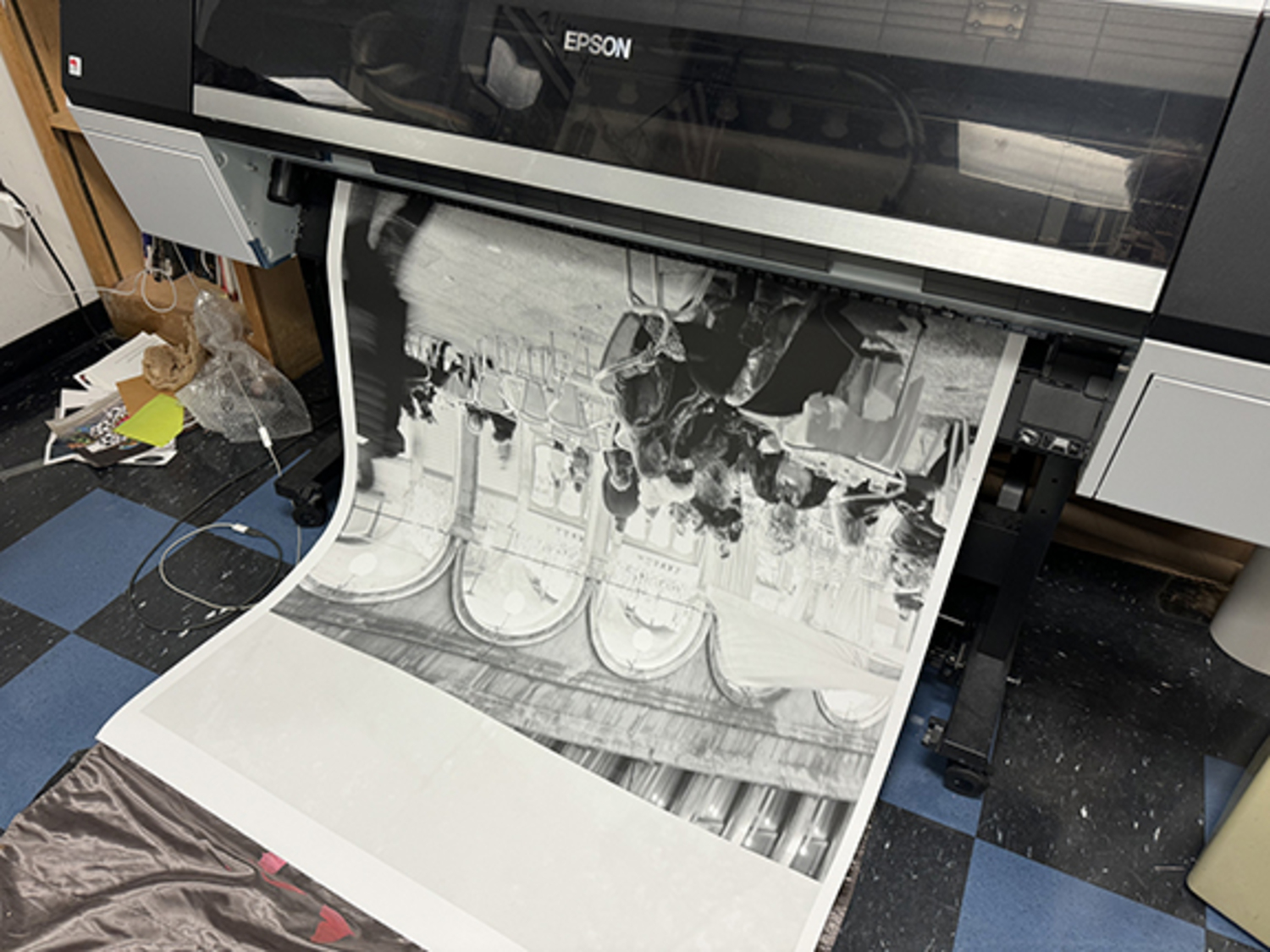 A large scale digital print which Solow prints in sections and then sews together into completed panels. COURTESY THE ARTIST