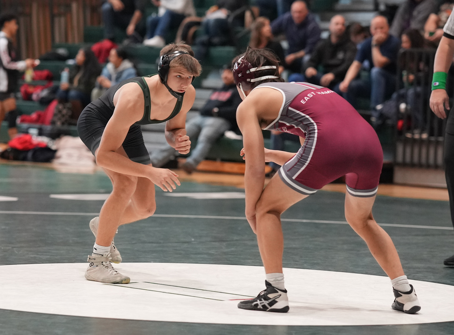 Reilly Strand pinned his East Hampton opponent on Saturday.   RON ESPOSITO